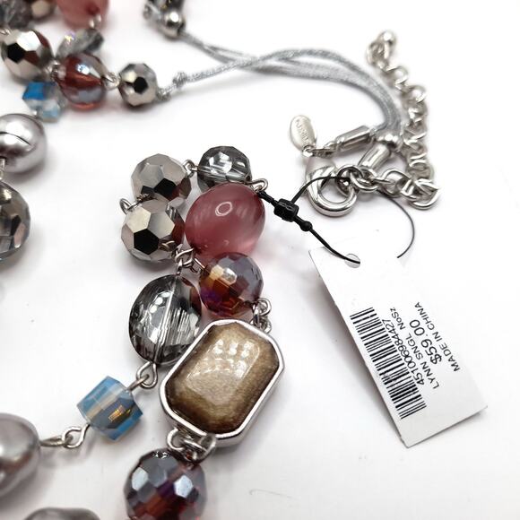 Chico’s Multi Strand Beaded Necklace NWT Silver Tone Mixed Beads 44 Inch - Picture 3 of 9